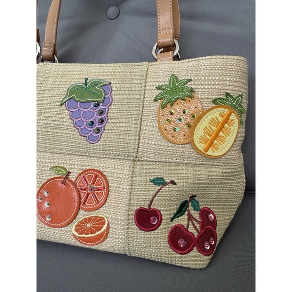 Woven Straw Tote Bag Fruit Embroidery Summer Resort Beach Y2K Strawberry Melon - Picture 3 of 10